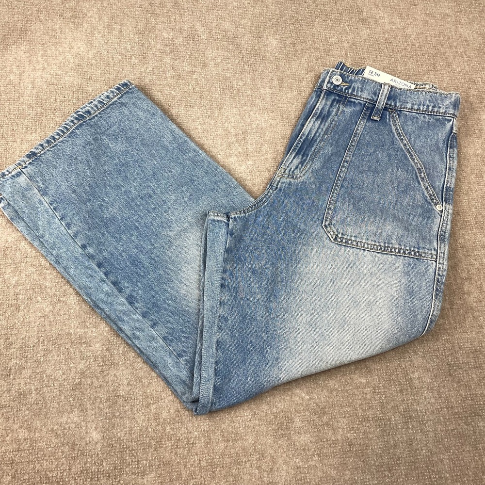 Arizona Skater Jeans Womens 12 Blue Denim Cotton High Rise Wide Leg Medium Wash
